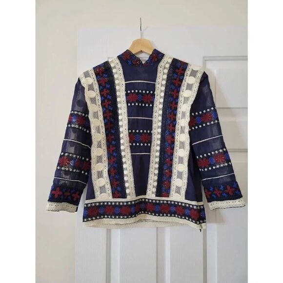 Sea NY Ila lace 3/4 sleeve top | blue multi sz 0 $365 - Picture 2 of 10